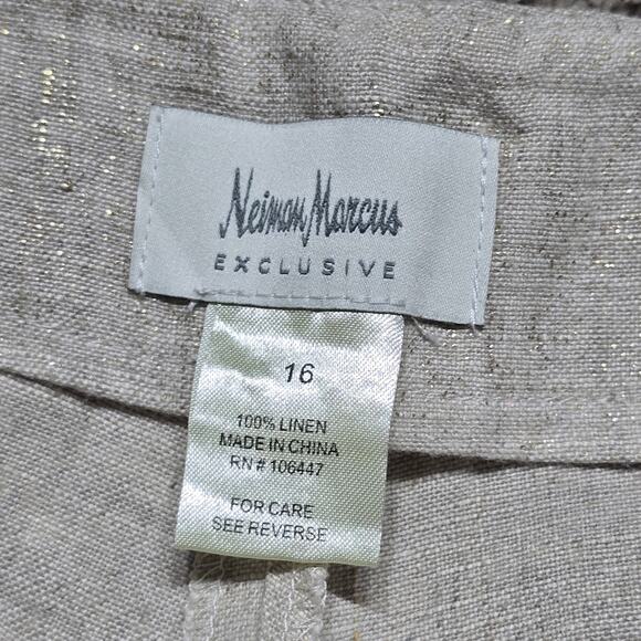 Neiman Marcus Linen Pants Sz 16 Beige Straight Leg Minimalist Resort Office - Picture 9 of 11